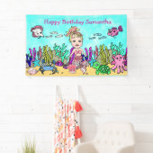 Roze Zeemeermin Onder het Zee Verjaardagsbanner Spandoek (Insitu)
