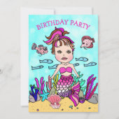 Roze Zeemeermin Onder het Zee Verjaardagsfeest Kaart (Voorkant)