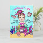 Roze Zeemeermin Onder het Zee Verjaardagsfeest Kaart (Staand voorkant)
