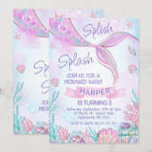 Roze zeemeermin onder Zee van de geboorte Kaart (Voorkant / Achterkant)
