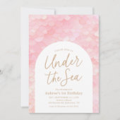 Roze Zeemeermin Oneder het Zee 1e Verjaardagsfeest Kaart (Voorkant)