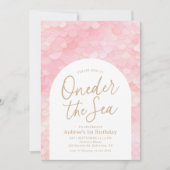 Roze Zeemeermin Oneder het Zee 1e Verjaardagsfeest Kaart (Voorkant)