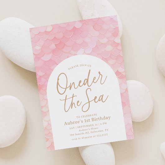 Roze Zeemeermin Oneder het Zee 1e Verjaardagsfeest Kaart