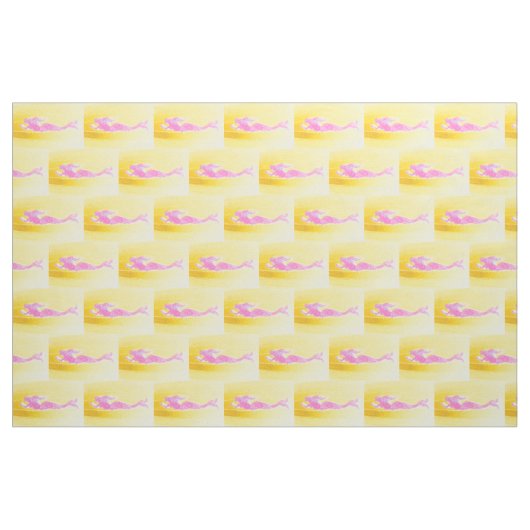 roze zeemeermin op geel stof (Fat Quarter)