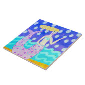 Roze Zeemeermin Originele Abstracte kunst Tegeltje (Zijkant)