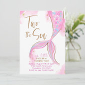 Roze Zeemeermin Party Twee Het Zee 2e Verjaardag Kaart (Staand voorkant)