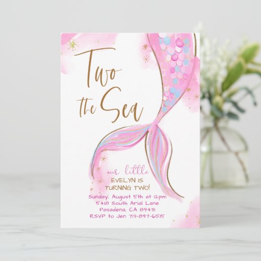 Roze Zeemeermin Party Twee Het Zee 2e Verjaardag Kaart (Staand voorkant)