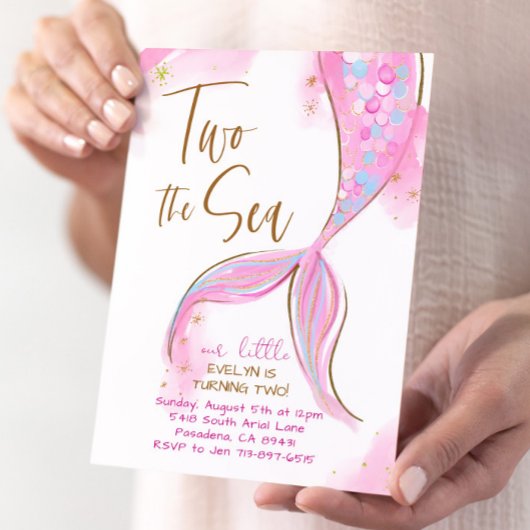 Roze Zeemeermin Party Twee Het Zee 2e Verjaardag Kaart