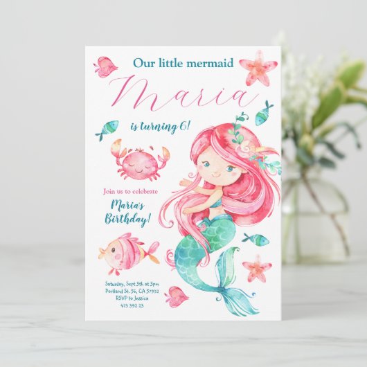 Roze Zeemeermin Pool Party Meisje Verjaardag Uitno Kaart (Staand voorkant)