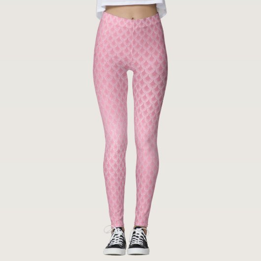 Roze Zeemeermin Schubbenpatroon Leggings (Voorkant)