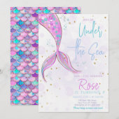 Roze zeemeermin staart meisje verjaardag kaart (Voorkant / Achterkant)