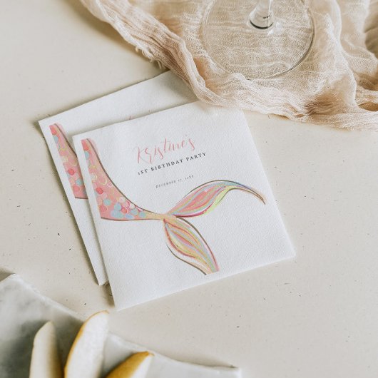 Roze Zeemeermin Staart Verjaardag Papier Servet