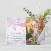 Roze Zeemeermin Staart Verjaardag Uitnodiging met (Staand voorkant)