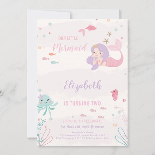  roze zeemeermin verjaardag kaart (Voorkant)