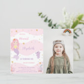Roze Zeemeermin Verjaardag Uitnodiging met Foto (Staand voorkant)