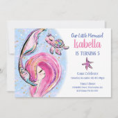 Roze Zeemeermin Verjaardagsfeest Uitnodiging (Voorkant)