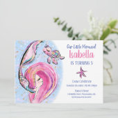 Roze Zeemeermin Verjaardagsfeest Uitnodiging (Staand voorkant)