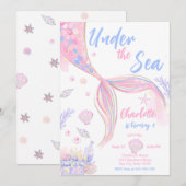 Roze Zeemeermin Verjaardagsfeestje onder het Zee Kaart (Voorkant / Achterkant)