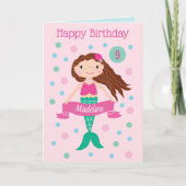 Roze Zeemeermin Verjaardagskaart met Naam en Leeft Kaart (Voorkant)