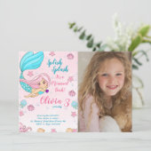 Roze Zeemeerminnelijke dag Uitnodigingen met foto (Staand voorkant)