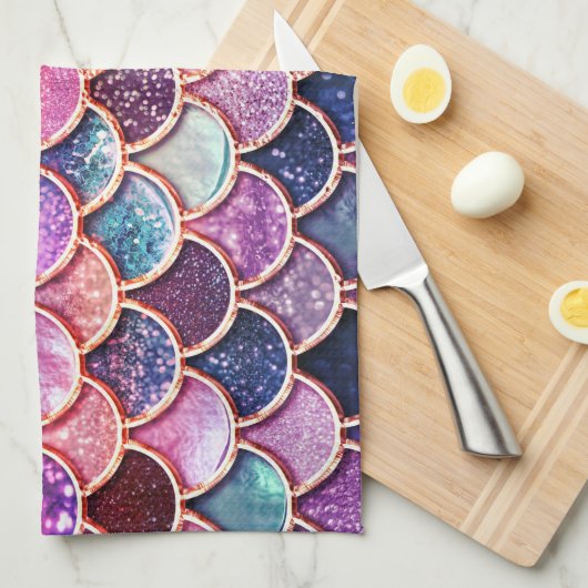 Roze zeemeerminnende glitterschalen - Zeemeerminne Theedoek (Quarter Fold)