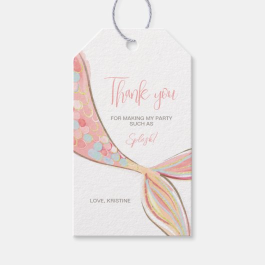 Roze Zeemeerminstaart Feest Cadeaubijsluiter Cadeaulabel (Voorkant)