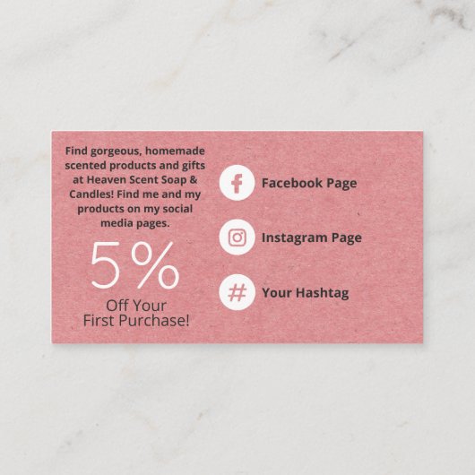 Roze zeep en kaars visitekaartje (Achterkant)