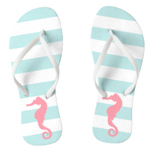 Roze zeepaardje op mint Stripes Teenslippers