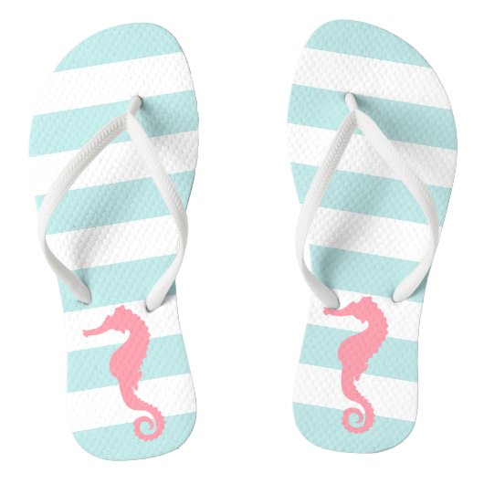 Roze zeepaardje op mint Stripes Teenslippers (Voetbed)