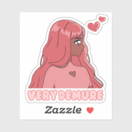 Roze Zeer Demure Schattigee Anime Zwart Meisje Sticker
