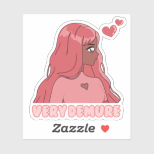 Roze Zeer Demure Schattigee Anime Zwart Meisje Sticker