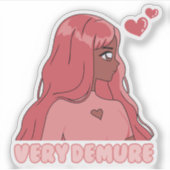 Roze Zeer Demure Schattigee Anime Zwart Meisje Sticker (Voorkant)