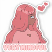 Roze Zeer Mindful, Schattigee Anime Black Girl Sticker (Voorkant)