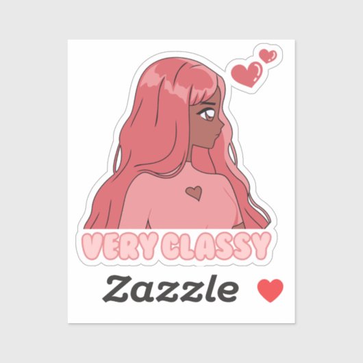 Roze zeer stijlvolle anime zwart meisje sticker (Vel)