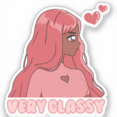 Roze zeer stijlvolle anime zwart meisje sticker (Voorkant)