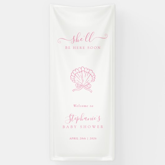 Roze Zeeschelp Baby Shower Welkom Banner (Verticaal)