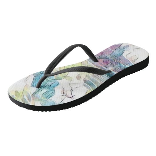 Roze zeeschelp in het zee waterverf schilderij teenslippers (Schuin)