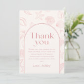 Roze Zeeschelp Kust Baby Shower Bedankkaart (Staand voorkant)