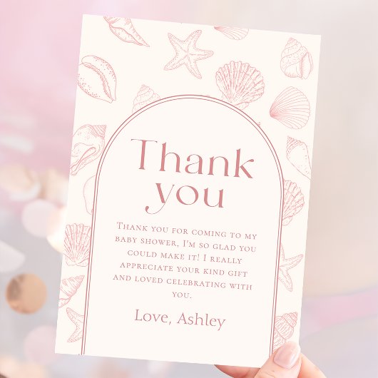 Roze Zeeschelp Kust Baby Shower Bedankkaart