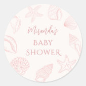 Roze Zeeschelp Kust Baby Shower Sticker (Voorkant)