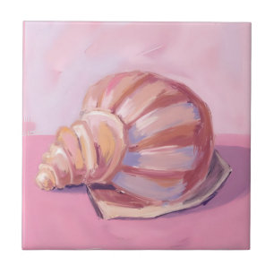 Roze zeeschelp   Kust oceaan aquarel schilderij Tegeltje