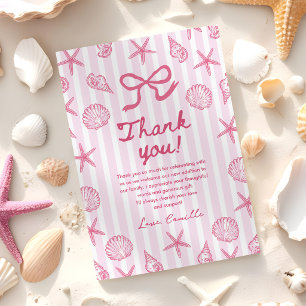 Roze Zeeschelp Kust Strand Baby Shower Bedankkaart