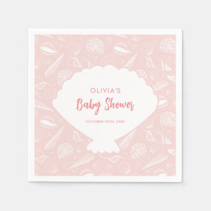 Roze Zeeschelp Meisje Oceaan Baby Shower Servet
