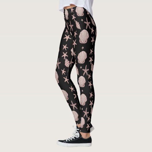 Roze Zeeschelp Patroon – Strand Vibes Zomer Design Leggings (Links)