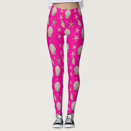 Roze Zeeschelp Patroon – Strand Vibes Zomer Design Leggings (Voorkant)