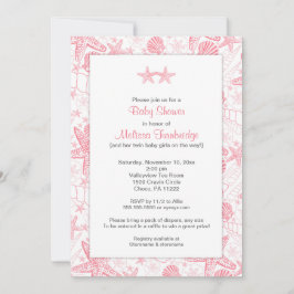 Roze zeeschelp Starfish Twin girl baby shower Kaart