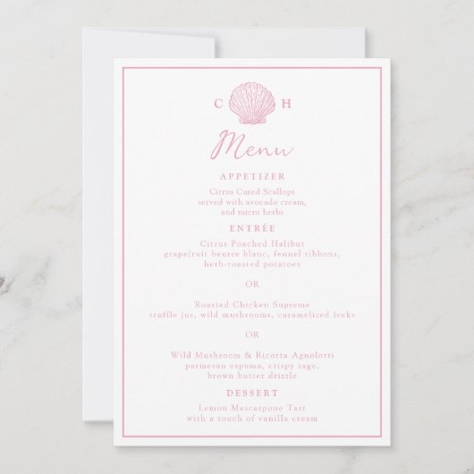 Roze Zeeschelp Trouw Menu Kaart (Voorkant)