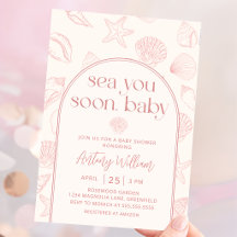 Roze Zeeschelp Zie Je Gauw Baby Shower Uitnodiging