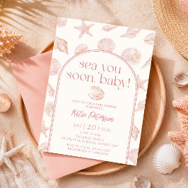 Roze Zeeschelp Zie Je Gauw Baby Shower Uitnodiging