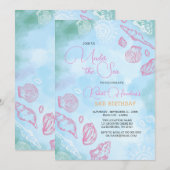 Roze Zeeschelpen Onder De Zee Oceaan Verjaardag Kaart (Voorkant / Achterkant)